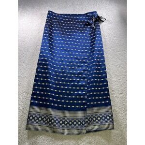Mango Women's Blue Gold Patterned Wrap Skirt Size 30 Satin